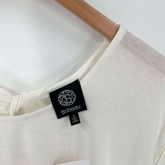 Bobeau Twist Cutout Back Short Sleeve Linen Blend Top Ivory Women Small NWT - Picture 3 of 5